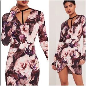 🔹️Missguided Purple Floral Faux Wrap Around Mini Dress Size 4